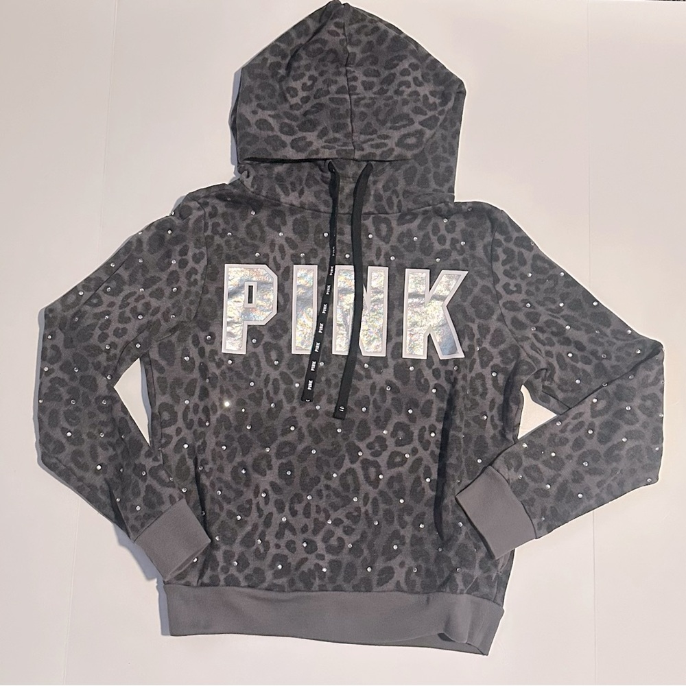 Victoria’s Secret PINK Gray Leopard Logo Hoodie sz XS